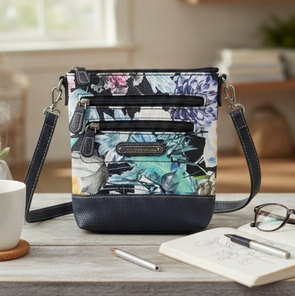 Stone Mountain Flowering Crossbody Shoulder Handbag Multicolor Pocketd Zip Strap